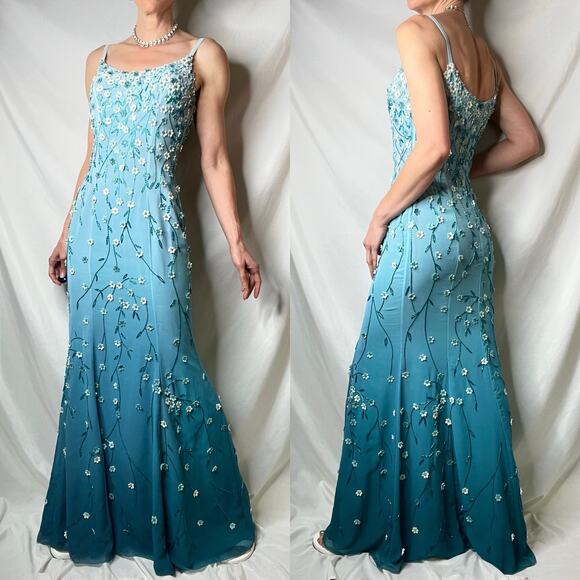 SOLD Alyce Designs vintage prom dress beaded floral sequin maxi gown long formal - Picture 13 of 17